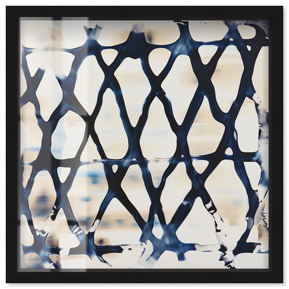 Deep Blue Interlace II Shadowbox Print Kitchen Wall Decor by Art Remedy, Black Frame, 12 x 12