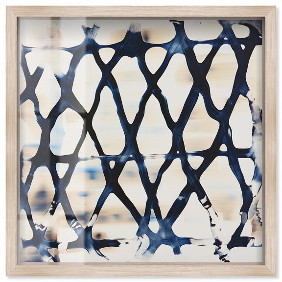 Deep Blue Interlace II Shadowbox Print Kitchen Wall Decor by Art Remedy, Blonde Frame, 12 x 12