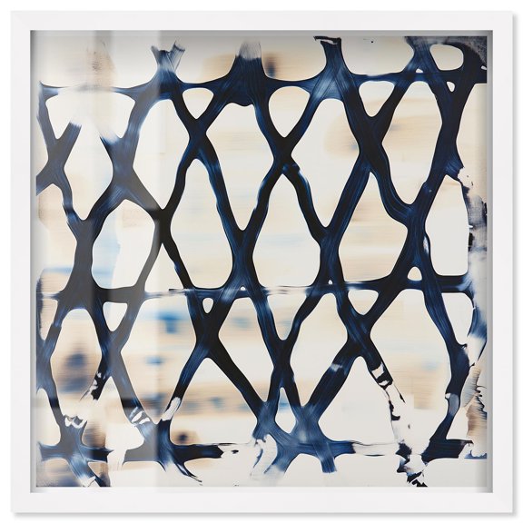 Deep Blue Interlace II Shadowbox Print Kitchen Wall Decor by Art Remedy, White Frame, 40 x 40