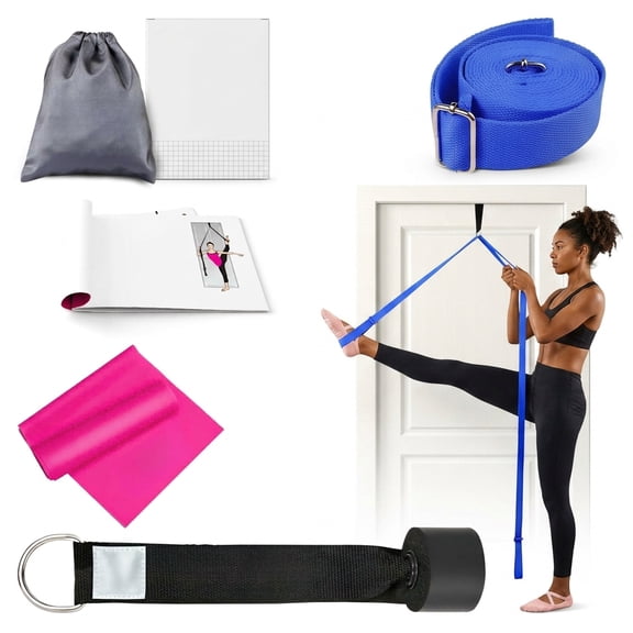 Deep Blue Leg Stretcher with Door Anchor and Resistance Band for Flexibility