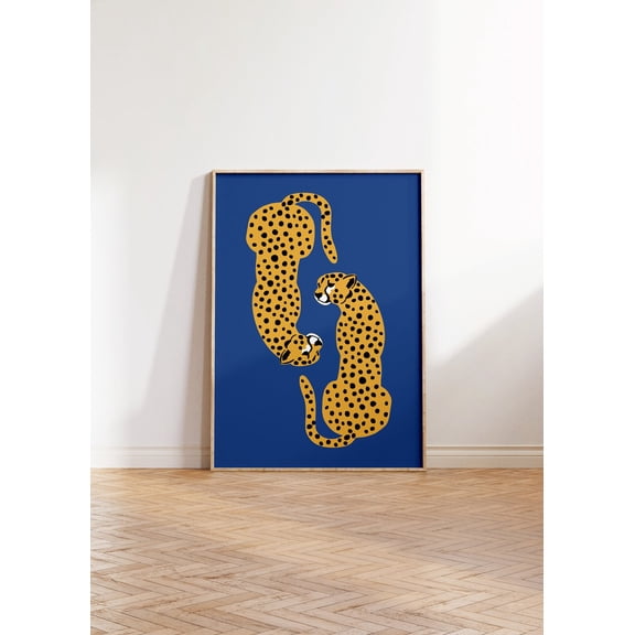 Deep Blue Leopard Boho Animal Wall Art, Unframed Paper Print Size 8x12