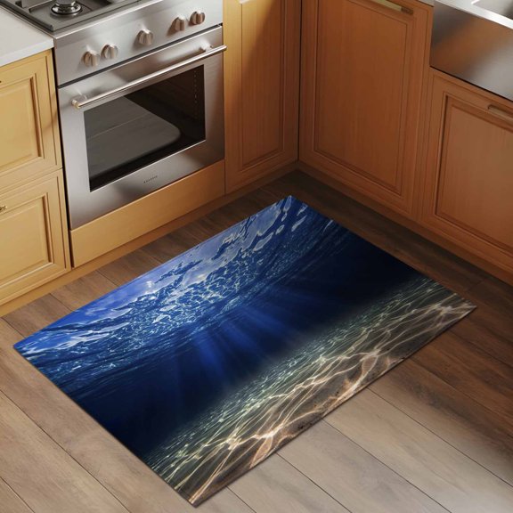 Deep Blue Ocean 2x3 Rug for Entryway Front Door Kitchen Sink Area, Underwater World Clear Water Ripple Sunlight Low Pile Washable Non Slip Rectangle Area Rug