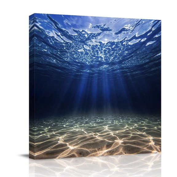 Deep Blue Ocean Canvas Wall Art for Living Room, Underwater World Clear Water Ripple Sunlight Poster Print Painting for Bedroom Office Home Decoration Wall Pictures Prepare To Hang 8"x8"