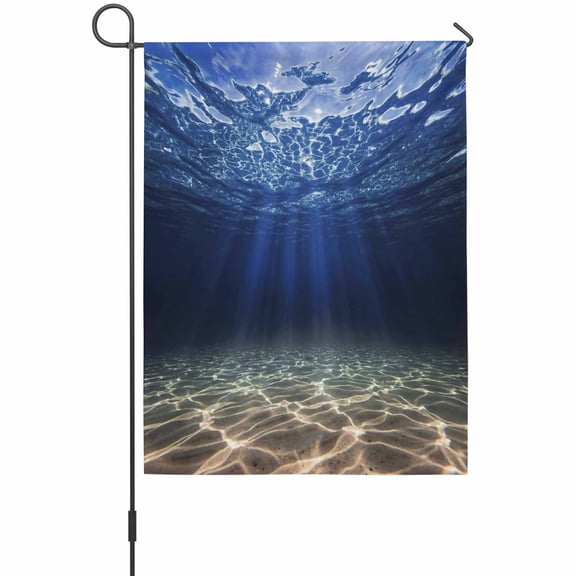 Deep Blue Ocean Garden Flag 12 x 18 Inches, Underwater World Clear Water Ripple Sunlight Weather Proof Outdoor Patio Flags Double Sided Small Garden Decoration for Yard Outside Home