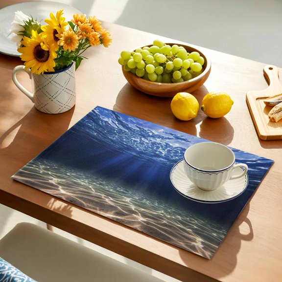 Deep Blue Ocean Placemats Set of 1, Underwater World Clear Water Ripple Sunlight Non-Slip Place Mats Washable Table Mats for Kitchen Dining Table Decorations Indoor/Outdoor