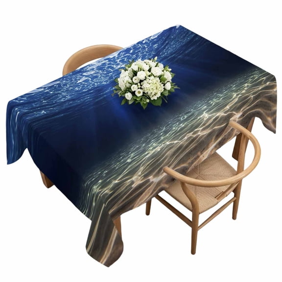 Deep Blue Ocean Rectangle Tablecloth Underwater World Clear Water Ripple Sunlight Waterproof Wrinkle Free Soft Table Cloth Spill-Proof Washable Table Cover for Dining Party Picnic 60 x 120 Inch