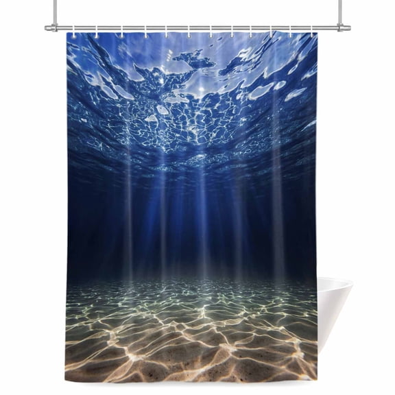 Deep Blue Ocean Shower Curtain, 72" x 72", Underwater World Clear Water Ripple Sunlight Waterproof Bathroom Curtain Washable Shower Curtain Set with 12 Hooks