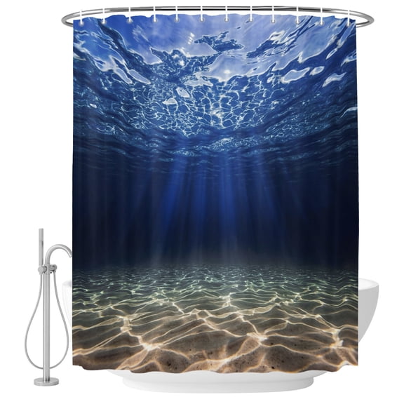Deep Blue Ocean Shower Curtain for Bathroom, Underwater World Clear Water Ripple Sunlight Waterproof Cloth Fabric Bathroom Accessories Set with 12 Rust Proof Plastic Hooks, 72"x96"