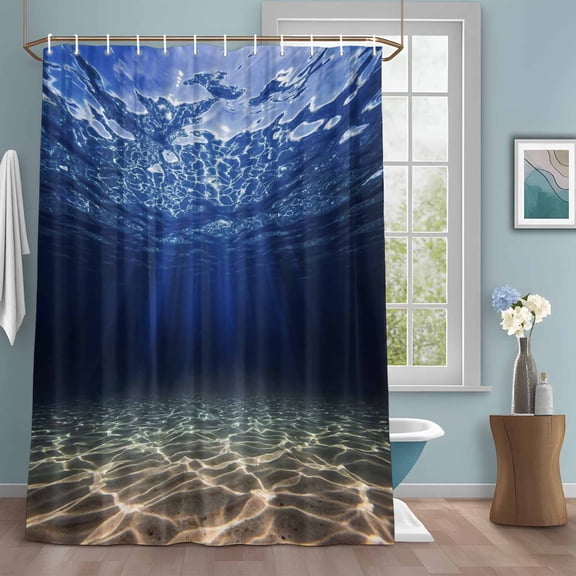 Deep Blue Ocean Shower Curtains for Bathroom, Underwater World Clear Water Ripple Sunlight Washable Fabric Shower Curtain with Hooks Waterproof Bathroom Decor Sets, 72 x 72 Inches