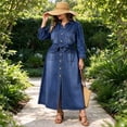 thumbnail image 1 of Deep Blue Plus Size Denim Dress for Women, Lapel Button Front Belted Maxi Dress for Work and Casual, 1 of 5