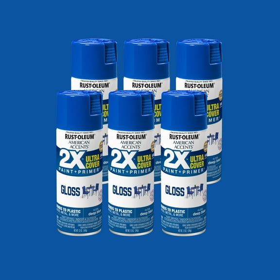 6 Pack, Deep Blue Rust-Oleum American Accents 2X Ultra Cover Gloss Spray Paint-327878, 12 oz