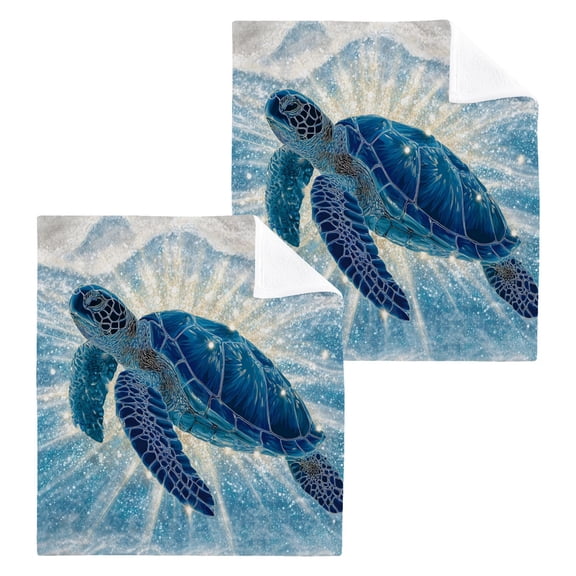 Deep Blue Sea Turtle 100% Cotton Face Towel 12x12in Soft Absorbent Washcloth Durable Printed Hand Towels for Bathroom Travel 2 Pcs