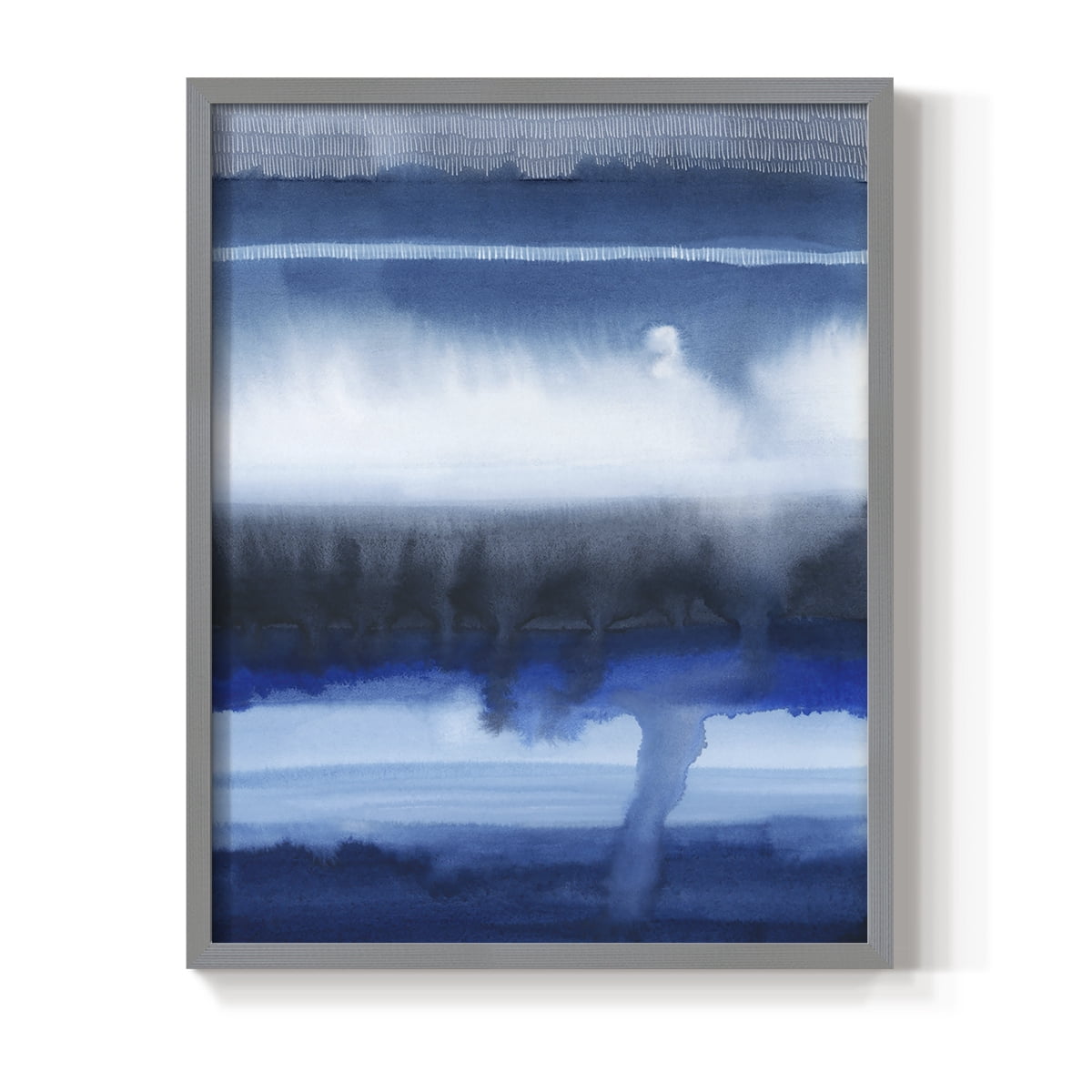 Deep Blue Shore I Framed Print in Gray Solid Wood Framed Print No Nail Hanging