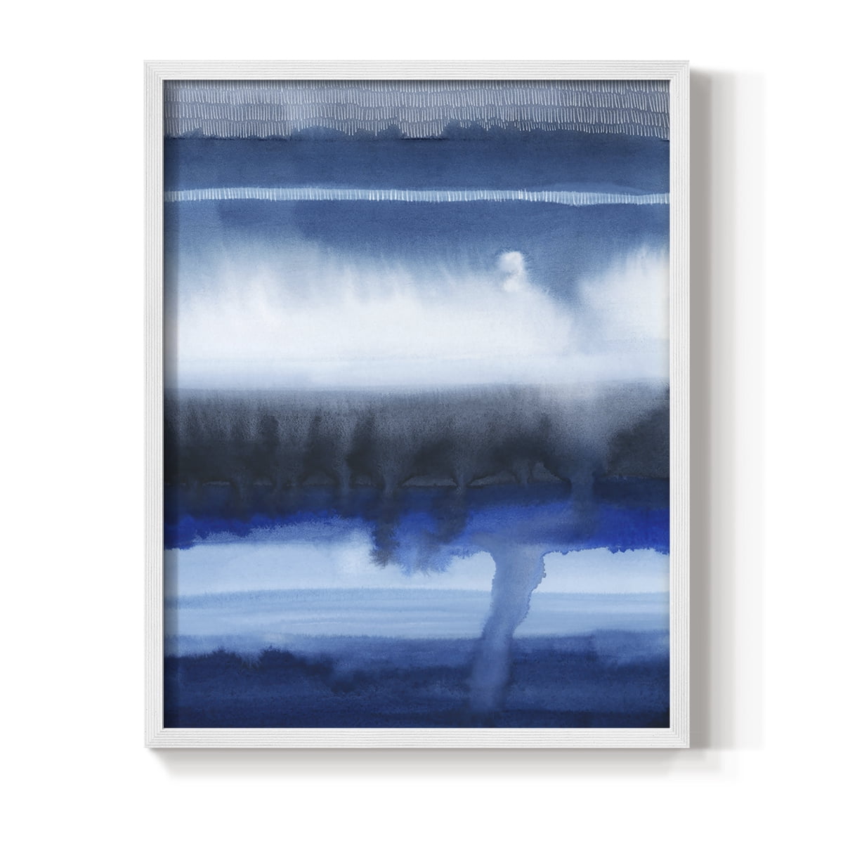 Deep Blue Shore I Framed Print in White Solid Wood Framed Print No Nail Hanging