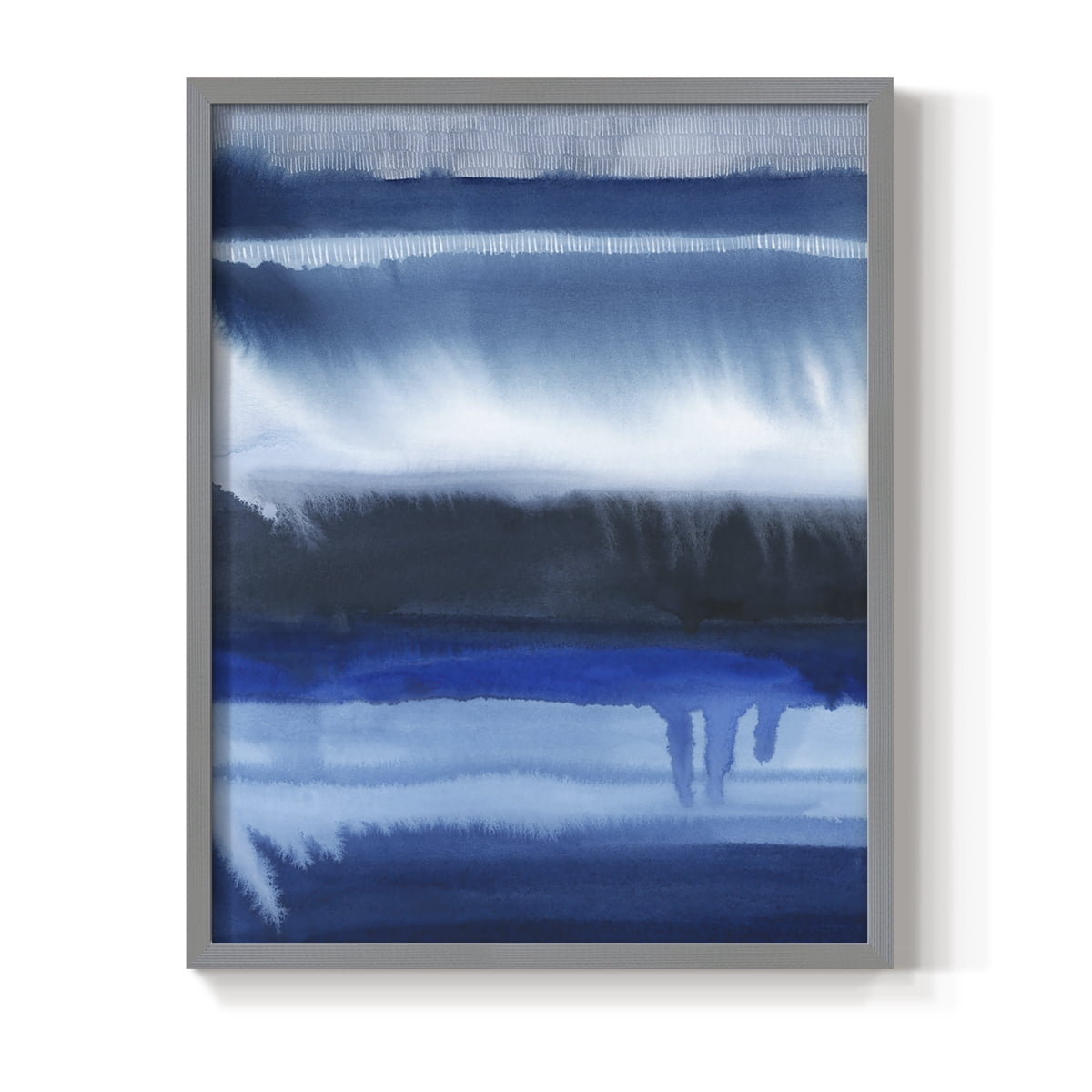 Deep Blue Shore II Framed Print in Gray Solid Wood Framed Print No Nail Hanging