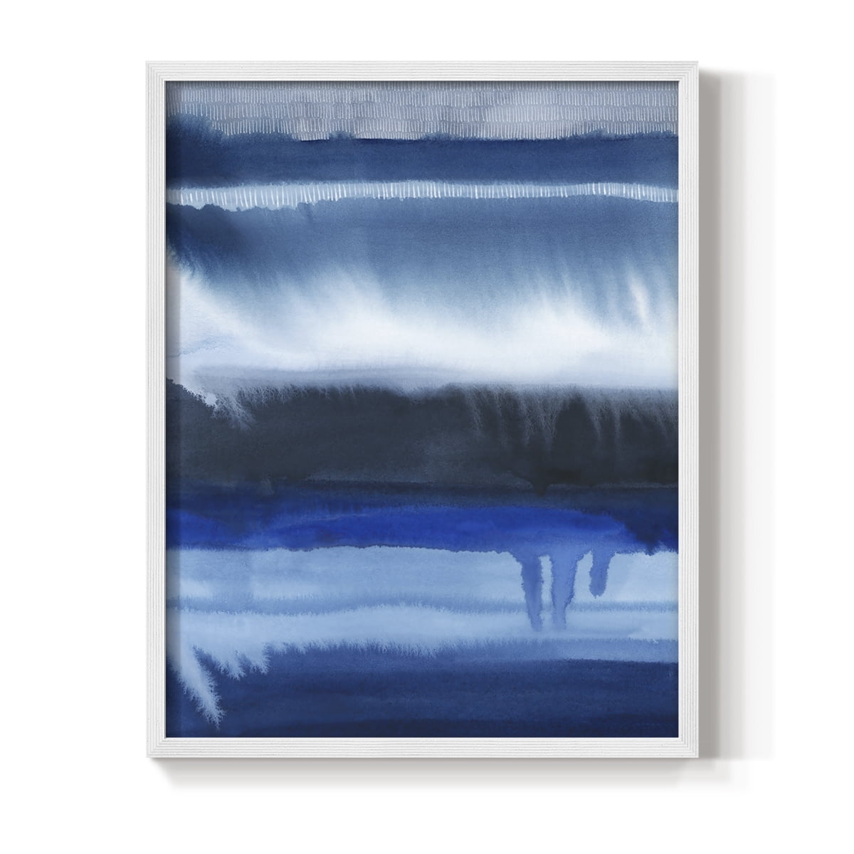 Deep Blue Shore II Framed Print in White Solid Wood Framed Print No Nail Hanging