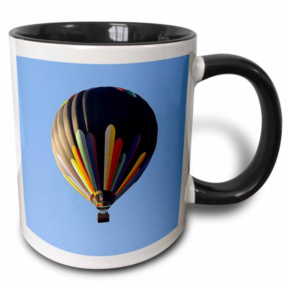 3drose, Deep Blue Sky Behind Colorful Hot Air Balloon in Fall, 11oz Two-tone Black Mug