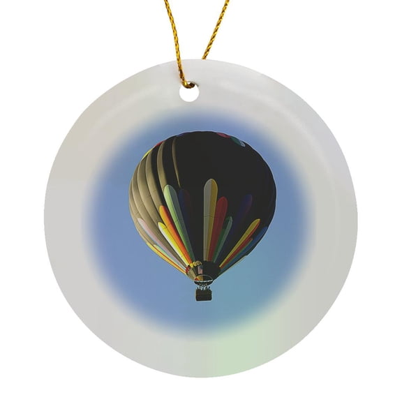 3drose, Deep Blue Sky Behind Colorful Hot Air Balloon in Fall, Circle Porcelain Ornament