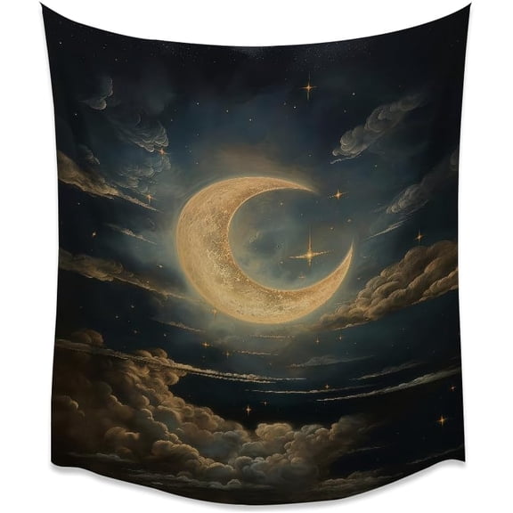Deep Blue Sky And White Clouds And The Moon Vintage Tapestry Night Sky Enchanting Inspired Art Tapestries Dark Academia Artwork Wall Hanging Decor For Bedroom Dorm Living Room Wall Decorwhite30x40inc