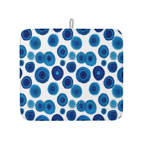 Deep Blue Wave Points Dish Drying Mats for Kitchen Counter,Absorbent Microfiber Dish Drainer Rack Mat Watercolor Geometric Circle Drying Pad for Sinks,Utensils,Countertops,16x18in