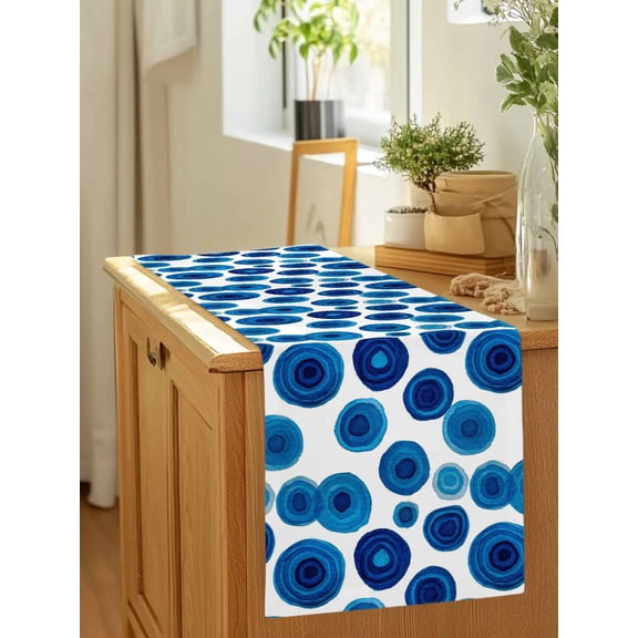 Deep Blue Wave Points Table Runner 36 Inches Long,Kitchen Dining Tablerunners Watercolor Geometric Circle Linen Table Runners Dresser Scarves for Home Dinner Wedding Holiday Party Decor