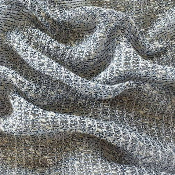 Deep Blue/White Boucle Textured Net Drapery Fabric, Fabric By the Yard