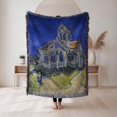 Deep Blue and Olive Stone Church and Winding Paths Woven Throw Blanket ...