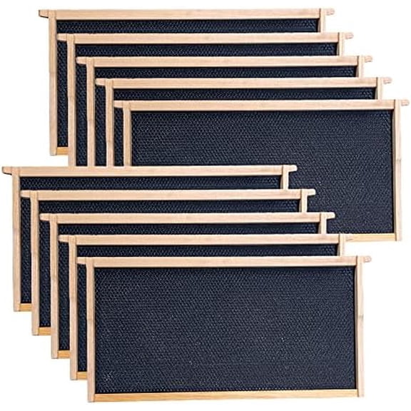 Deep Brood Beehive Frames with Wax Foundation, 10  Honey Bee Frames with  Beeswax Coated  Grade Foundation Sheets, 9-1/8-Inch (Black)
