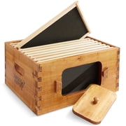 Deep Brood Box with Window, 100% Beeswax Coated Beehive Kit with 10 Wooden Frames and Waxed Foundations for Langstroth Beekeeping