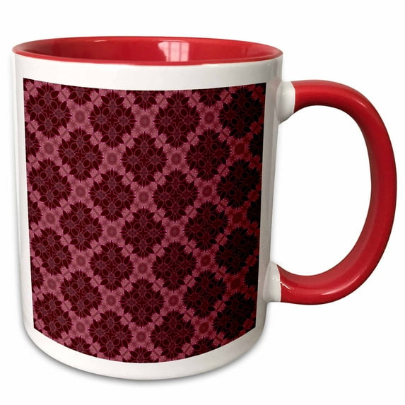 3drose, Deep Burgundy and Pink Large Geometric Flowers Pattern, 15oz Two-tone Red Mug