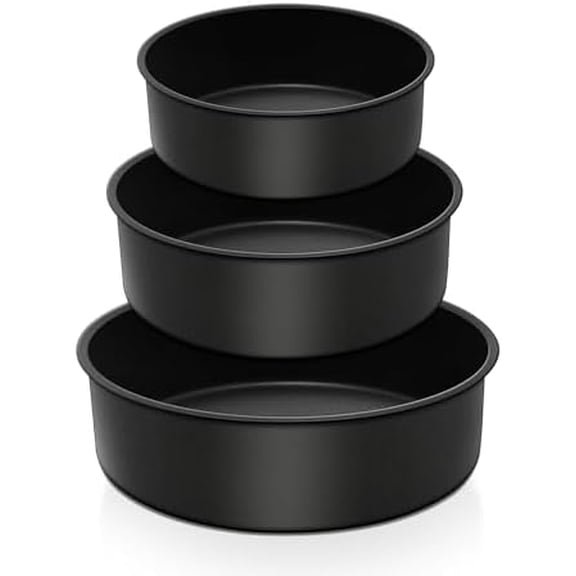 Deep Cake Pan Set of 3 (6/8/9½ Inch), Nonstick Stainless Steel Round Cake Pans Tins for Baking Layer Wedding Cakes, Stainless Steel Core & Nontoxic Coating, Deep & Straight Side