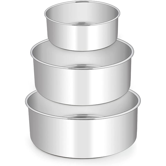 Deep Cake Pan Set of 3 (6 inch/8 inch/9 inch), Stainless Steel Round Layer Cake Baking Pans, Metal Tier Cake Tins for Wedding Birthday, Leak Proof & Straight Side, Non-toxic & Dishwasher Safe