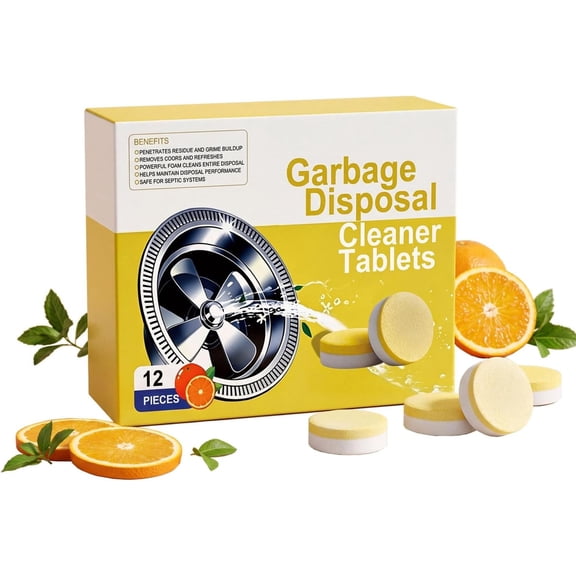 Deep Clean Disposal Tablets, Deep Cleaning for Garbage Disposals for Kitchen Drain – Natural Citrus Deodorizer, Kitchen Drain Cleaning Care, 12 Tablets