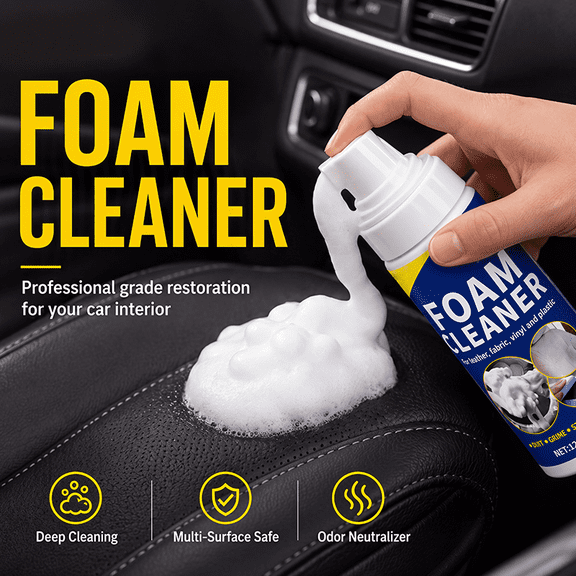 Deep Clean Foam Cleaner Multi Purpose Leather Fabric Plastic Surface Cleaner for Car Interior Auto Home Upholstery Holiday Cleaning 4.1 fl oz