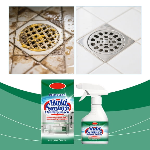 Deep Clean Multi-Surface Bleach Spray,Breaks Down Mineral Deposits & Grime,Eliminates Odors & Tough Stains,No Scratching,Fresh Scent,8 oz