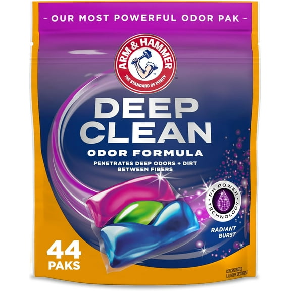 Deep Clean Odor Formula Laundry Deternt Power Paks, Remover, Radiant Burst Scent, 44 Count, Loads