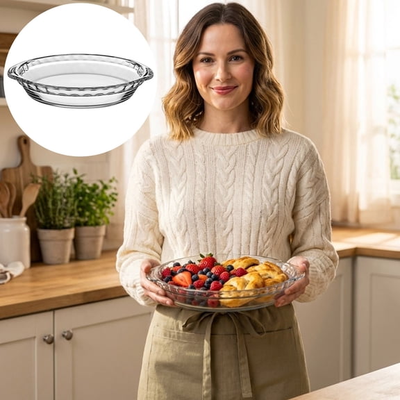 Deep Clear Glass Pie Dish Pan, Oven Microwave Safe Baking Tray for Quiche Tart Dessert, Transparent Glass Fluted Round Baker Plate, Kitchen Cookware Bakeware Serving Tool