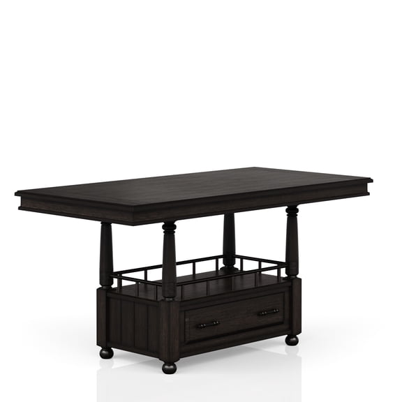 Deep Coffee Counter Height Dining Table With Storage Facilities And Drawer, Solid Wood + Rich Coffee Elements, Metal Blend,