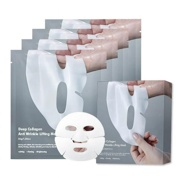 Deep Collagen Overnight Mask 37g/pcs, 4pcs The real collagen Facial sheet masks with low molecular weight collagen for elasticity, firming, and moisturizing(1pack)