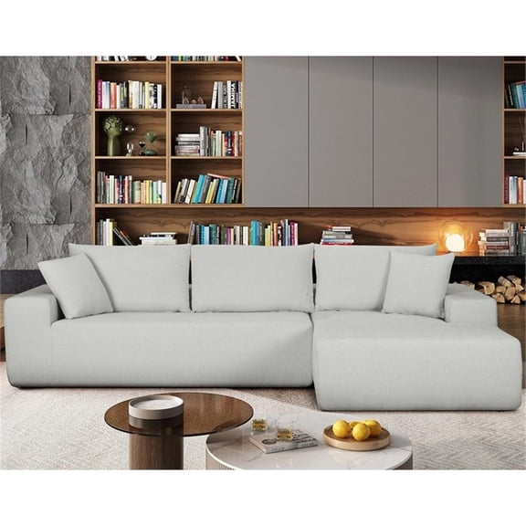 Deep Couch Sleeper Sectional Sofa 108" Chenille White Wide Couch with Chaise