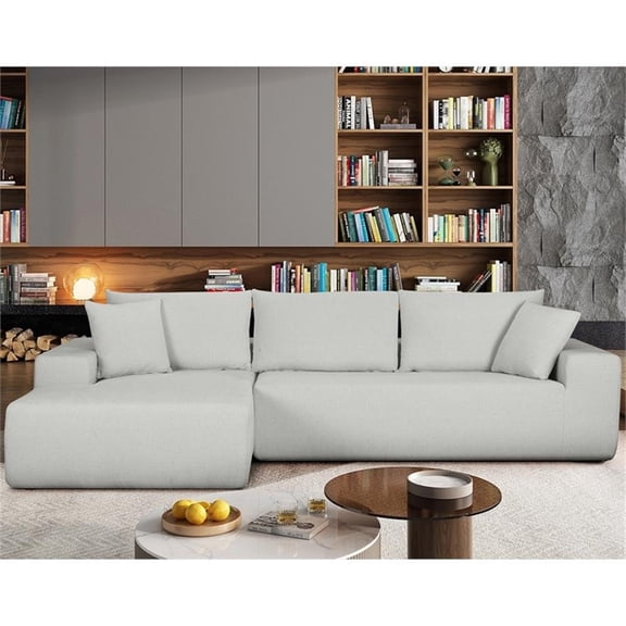 Deep Couch White Chenille Fabric Sofa 108" Modern Sectional Sleeper Sofa