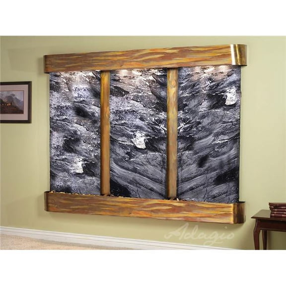 Deep Creek Falls Round Rustic Copper Black Spider Marble Wall Fountain
