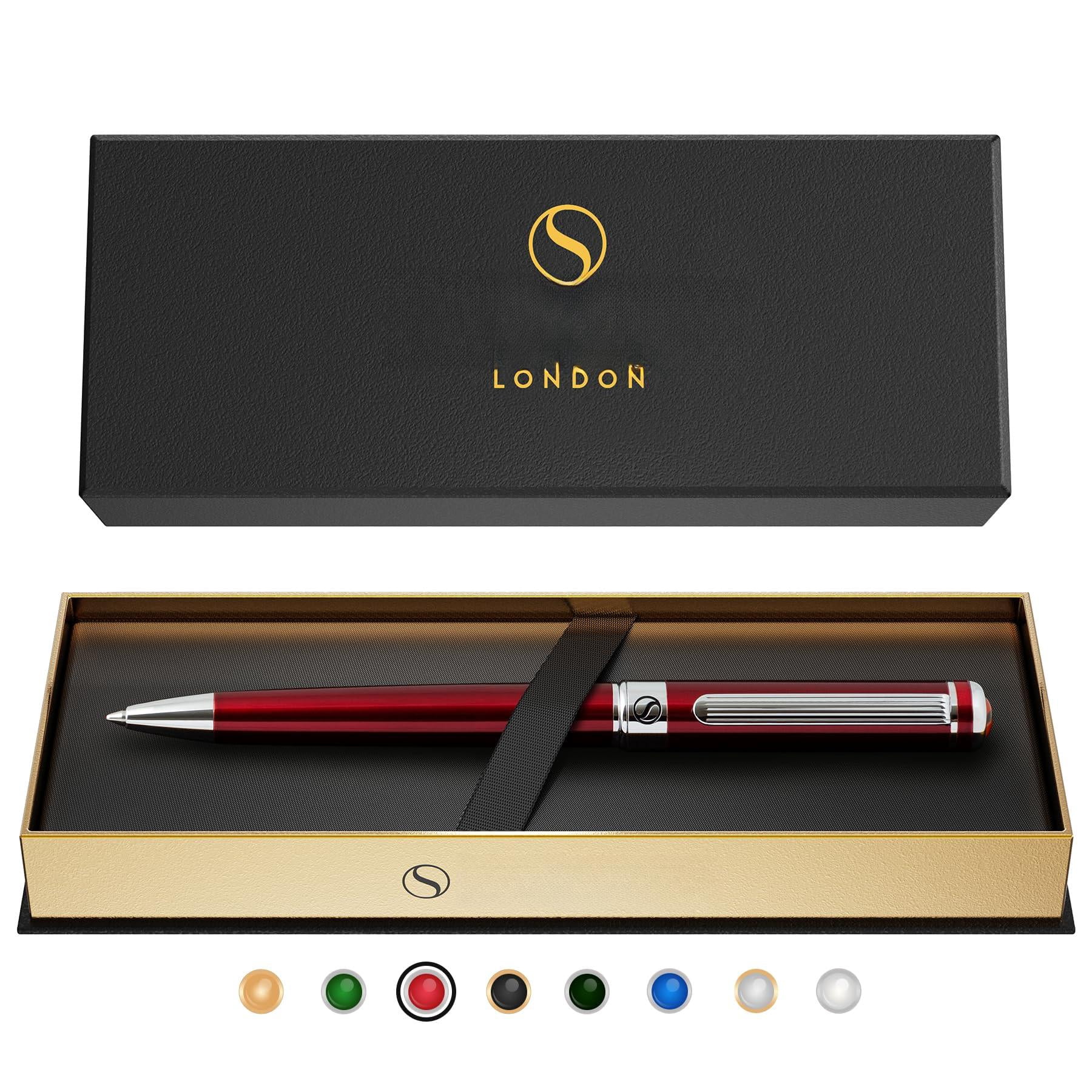 Deep Crimson Ballpoint Pen - Stunning Red Lacquer Luxury  Chrome Finish Schmidt Black Refill Ball Gift Set For Men & Women Professional Executive Office Nice Designer