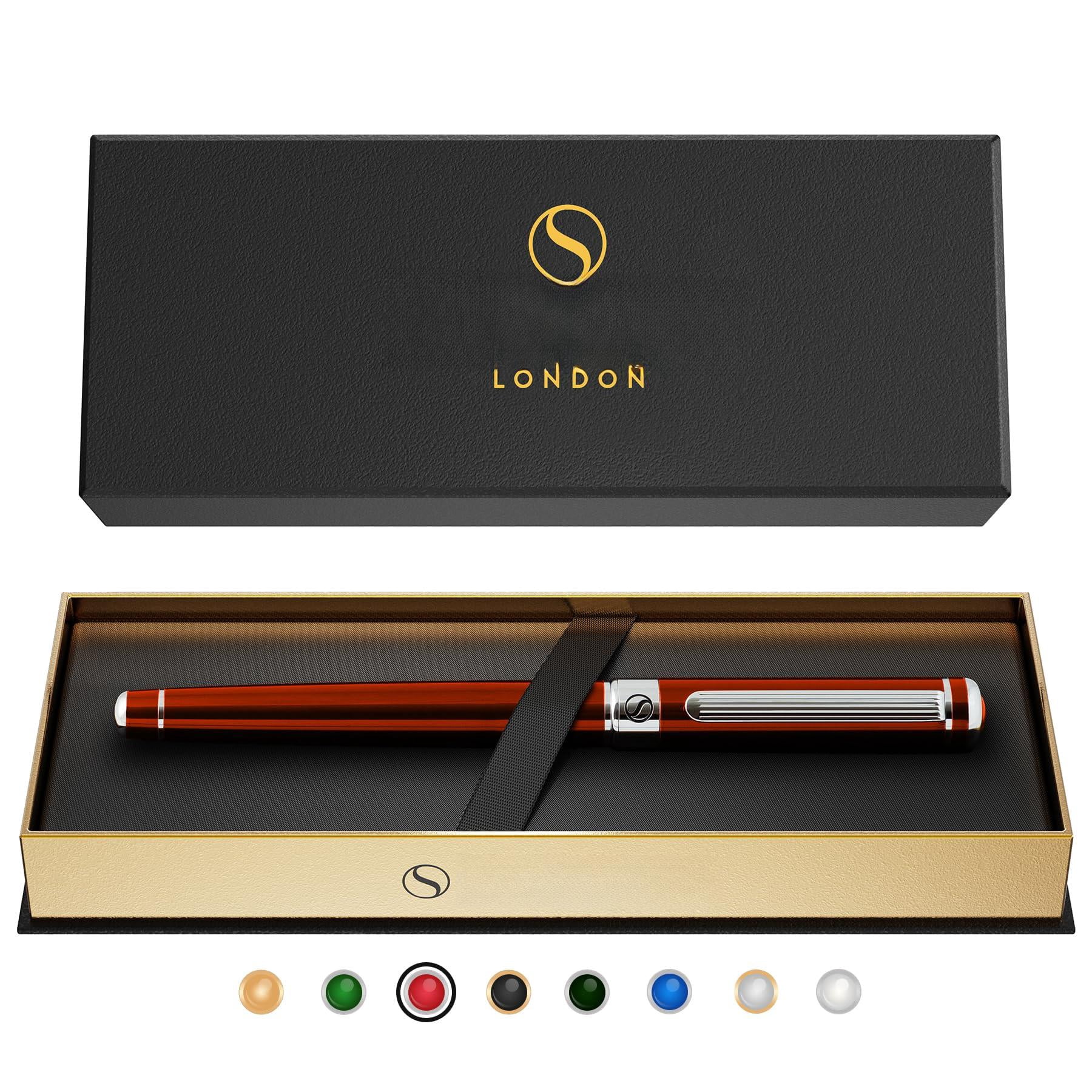 Deep Crimson Red Rollerball - Stunning Lacquer Luxury Pen With Chrome Finish  Schmidt Ink Refills Roller Ball Gift Set For Men & Women Professional Executive Office Nice Pens
