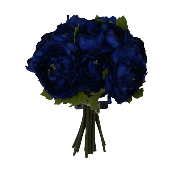 Deep Denim Blue Chamallow Ranunculus 12in Artificial Polysilk Faux Fake Flower Peony Bouquet for Craft Home Garden Outdoor Bush Ceremony Wedding Arch Floral Wall Aisle Decor (Royal Blue, One each)