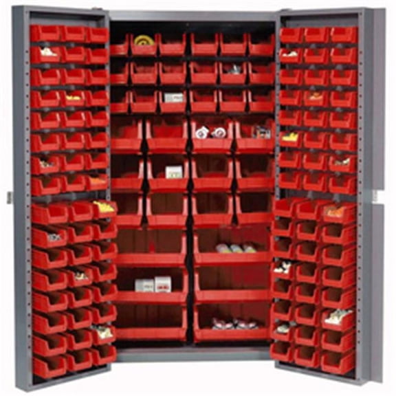 Deep Door Bin Cabinet with 132 Red Bins & Assembled - Gray - 16 gal