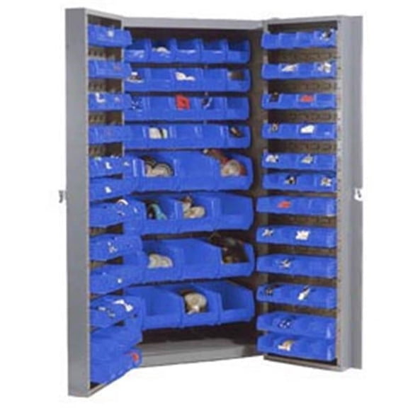Deep Door Bin Cabinet with 156 Blue Bins & Unassembled - Gray - 16 gal