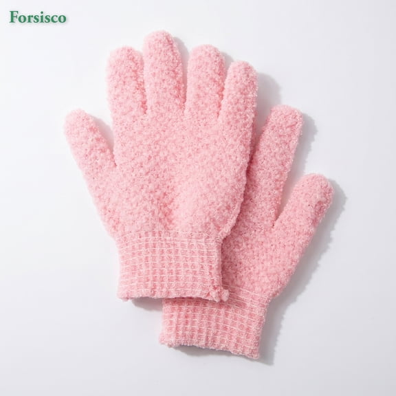 Forsisco Deep Exfoliating Bath Gloves - Heavy-Textured Nylon Shower Scrub for Dead Skin Removal - Machine Washable (1 Pair, Soft Pink)