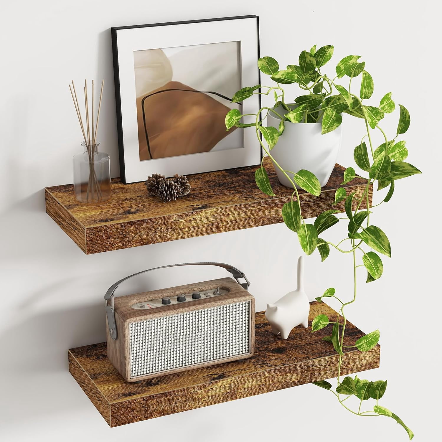 Deep Floating Shelves - 16" W x 9" D x 1.6" H Rustic Brown Wall Shelf