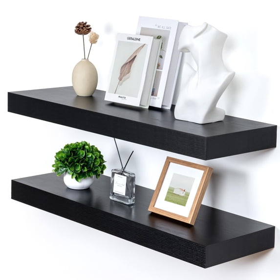 Deep Floating Shelves | 36 Inch Black Set Of 2 12 Rustic Wood For Wall 36" W X 12" D Living Room Bathroom Laundry Kitchen